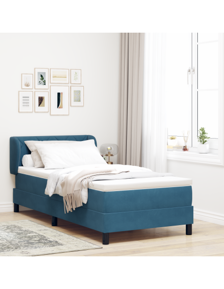 Letto a molle con materasso Blu scuro 90 x 200 cm Velluto