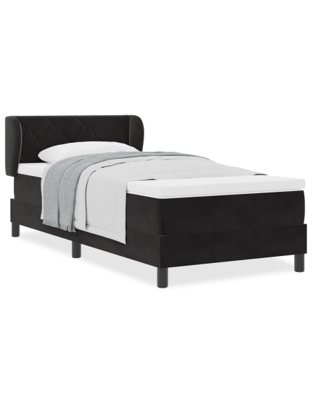 Letto con Rete a Molle e Materasso Nero 100x200 cm in Velluto