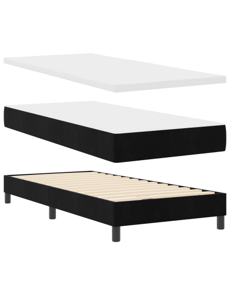 Letto con Rete a Molle e Materasso Nero 100x200 cm in Velluto