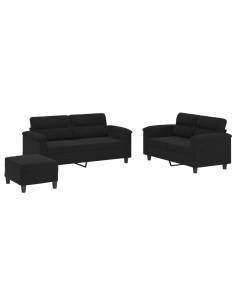Set Divani 3 pz con Cuscini Nero in Tessuto Microfibra 2