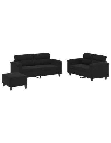 Set Divani 3 pz con Cuscini Nero in Tessuto Microfibra