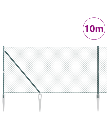Recinzione in rete metallica con 7 pali a punta 1.4x10 m in acciaio zincato
