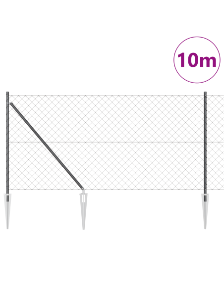 Recinzione a maglie metalliche con 7 pali a punta 1x10 m in acciaio zincato