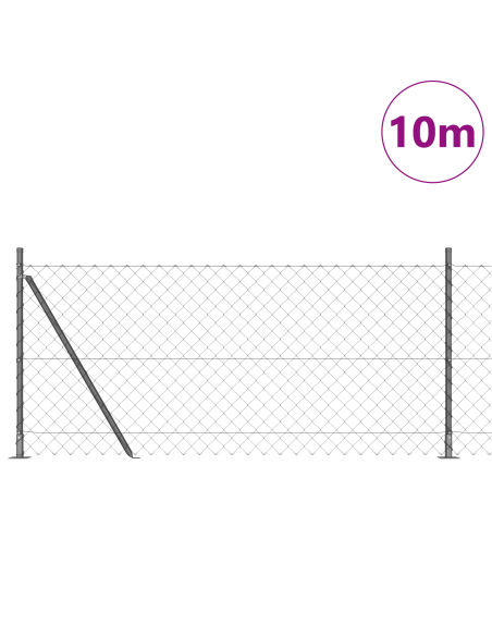 Recinzione in Catena con 7 Pilastri Flangiati 1x10 m Acciaio Zincato