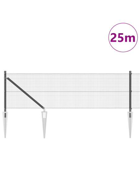 Recinzione in filo saldato con 13 picchetti grigi 0.8x25 m in acciaio
