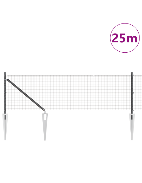 Recinzione in rete saldata con 13 picchetti grigi 0.8x25 m in acciaio
