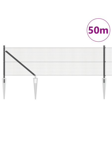 Recinto a Rete Saldata con 13 Picchetti Grigi 0,8x50 m in Acciaio