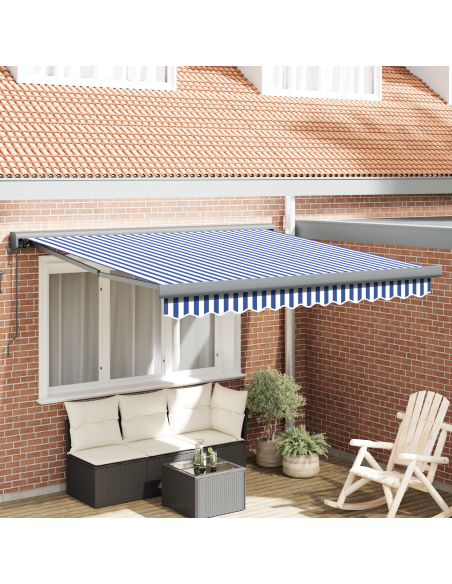 Tenda Retrattile Automatica Blu e Bianca 300x250 cm