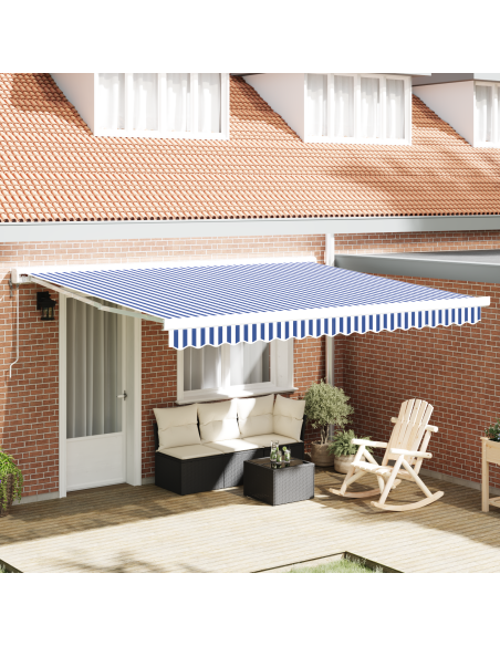 Tenda Retrattile Manuale Blu e Bianca 400x300 cm