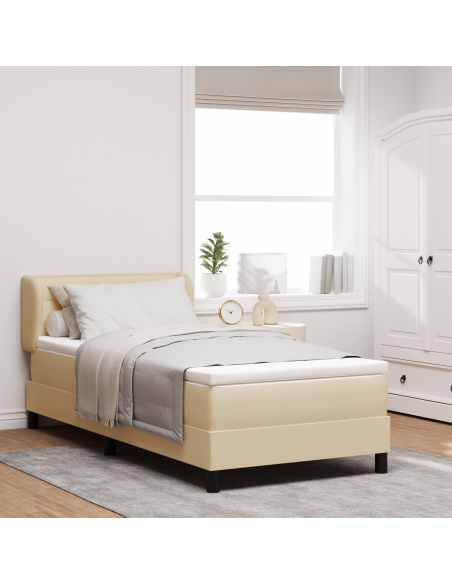 Letto Box Spring con Materasso Crema 90x200 cm Tessuto
