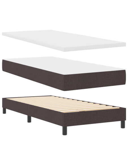 Letto Box Spring  con Materasso Marrone Scuro 100x200 cm in Tessuto