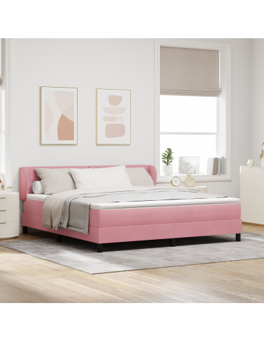 Letto a molle con materasso Rosa 180 x 200 cm Velluto