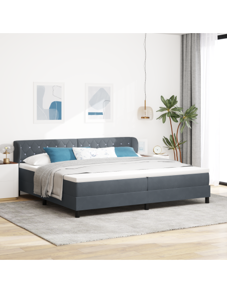 Letto a molle con materasso Grigio scuro 200 x 200 cm Velluto