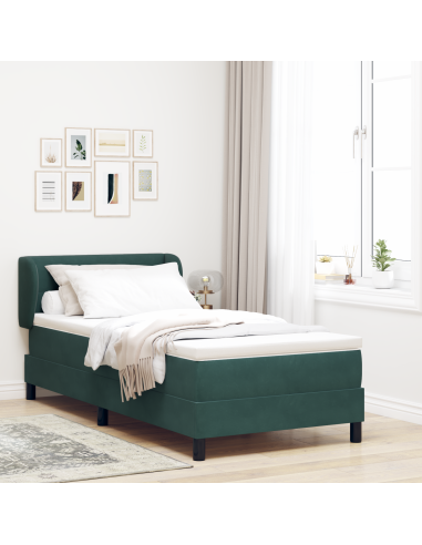 Letto a molle con materasso Verde scuro 80 x 200 cm Velluto