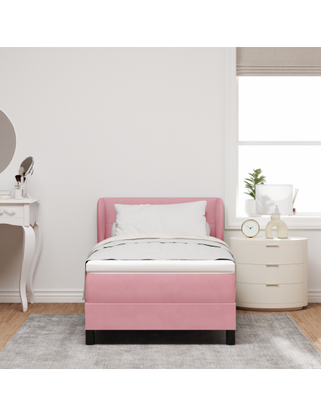 letto a molle  con materasso rosa 80x200 cm in velluto