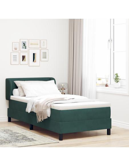 Letto a molle con testiera Verde scuro 90 x 190 cm Velluto