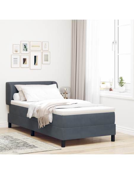 Letto Box Spring  con Materasso Grigio Scuro 90x200 cm in Velluto