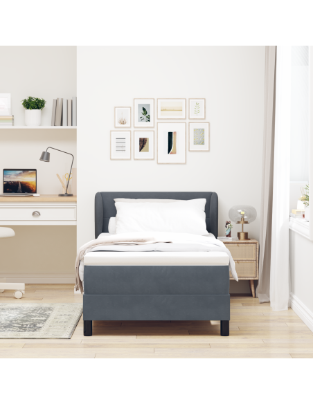 Letto Box Spring  con Materasso Grigio Scuro 90x200 cm in Velluto