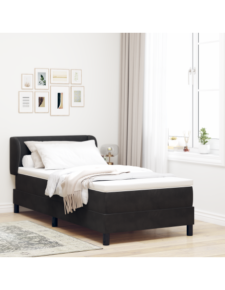 Letto a molle con materasso Nero 90 x 200 cm Velluto