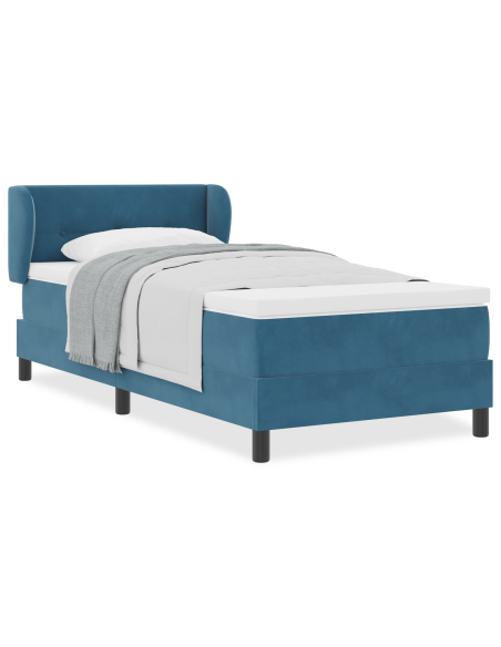 Letto Box Spring  con Materasso Blu Scuro 90x200 cm in Velluto