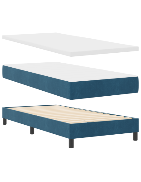 Letto Box Spring  con Materasso Blu Scuro 90x200 cm in Velluto