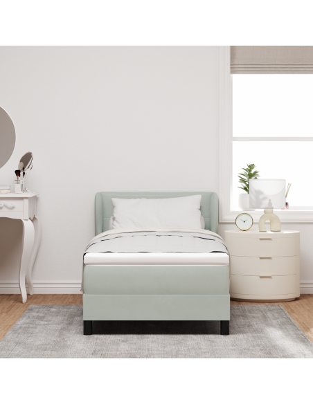 Letto con box spring e materasso  grigio chiaro 100x200 cm in velluto