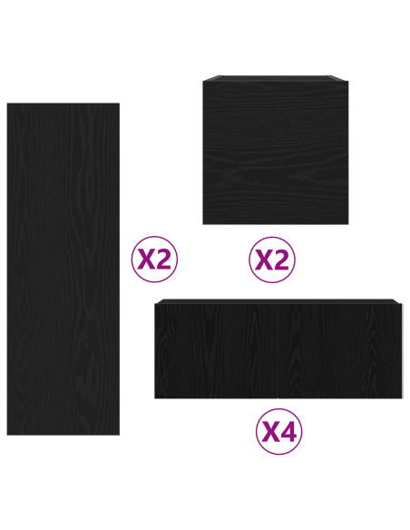 Set di 8 Pezzi Mobili TV  Rovere Nero Legno Ingegnerizzato