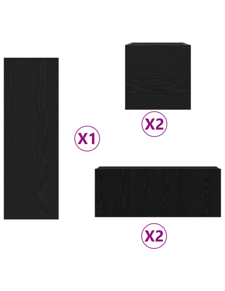 Set di 6 pezzi per mobile TV  in rovere nero e legno ingegnerizzato