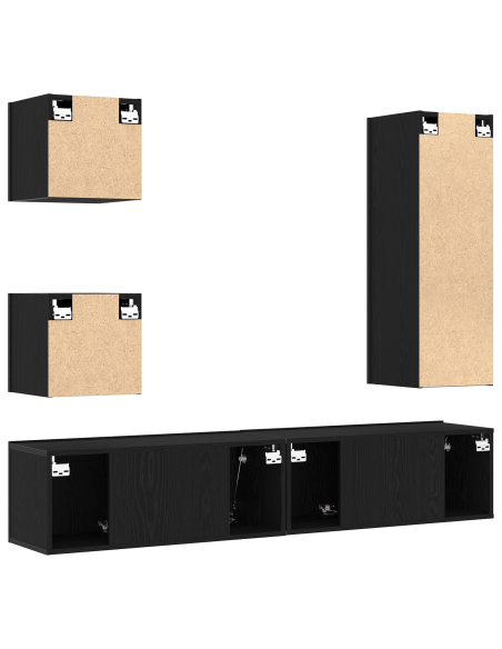 Set di 6 pezzi per mobile TV  in rovere nero e legno ingegnerizzato