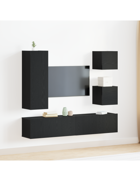 Set di 6 pezzi per mobile TV  in rovere nero e legno ingegnerizzato
