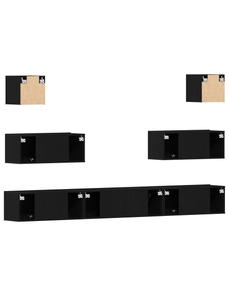 Set di 7 mobili TV  a parete in legno ingegnerizzato rovere nero