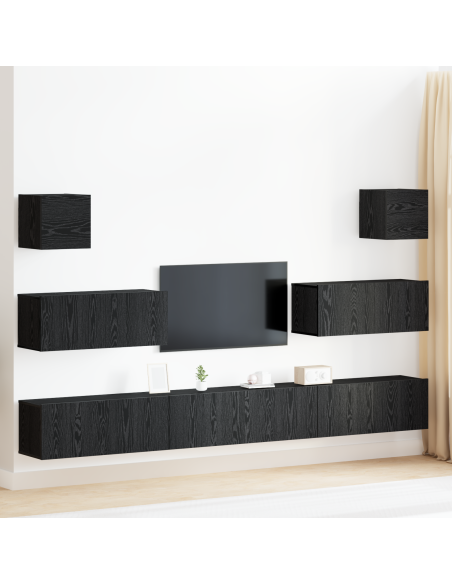 Set di 7 mobili TV  a parete in legno ingegnerizzato rovere nero