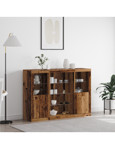 Credenza con luci LED Legno Vecchio 143 x 37 x 100 cm Legno ingegnerizzato