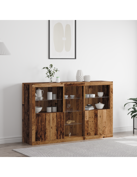 Credenza  con Luci LED Legno Antico 162x37x100 cm
