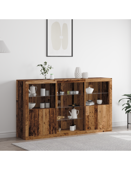 Credenza con luci LED Legno invecchiato 181.5x37x100 cm Legno ingegnerizzato