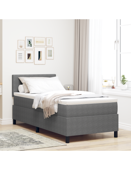 Letto con Box Spring con Materasso e Luce LED Grigia Singolo Tessuto di corduroy