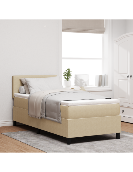 Letto con Box Spring e Materasso & Luce LED Verde Grigio 90x200 cm Tessuto a Costine