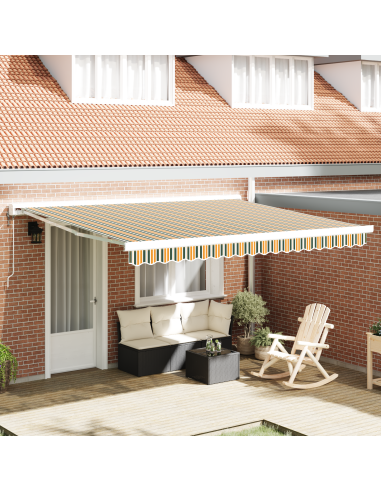 Tenda Retrattile Verde e Giallo 400 × 300 cm Tessuto e Metallo