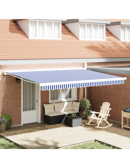 Tenda retrattile automatica blu e bianca 450x300 cm