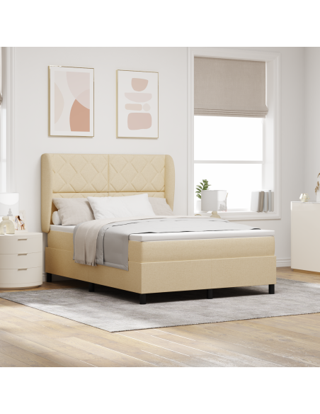 Letto a molle con materasso in crema, 140x200 cm in tessuto