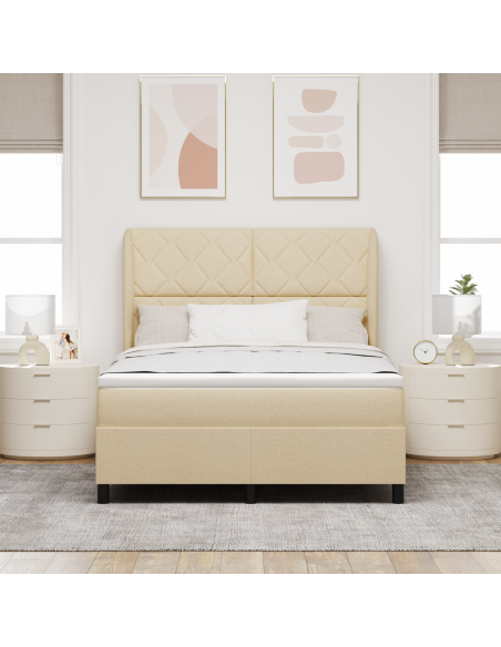 Letto a molle con materasso in crema, 140x200 cm in tessuto