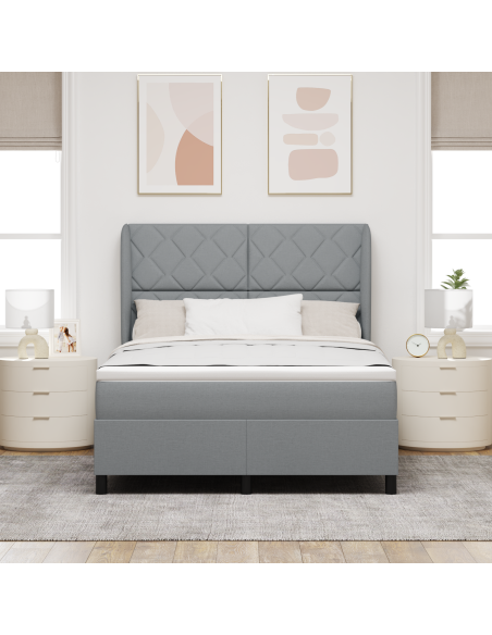 Rete a Molla con Materasso - Grigio Chiaro, 140x200 cm, Tessuto