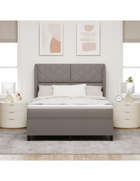 Letto Box Spring  con Materasso - Tortora, 140x190 cm, Tessuto