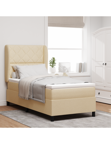 Letto Box Spring con Materasso - Crema 100x200 cm Tessuto