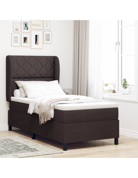 Letto Box Spring  con Materasso - Marrone Scuro, 100x200 cm, Tessuto