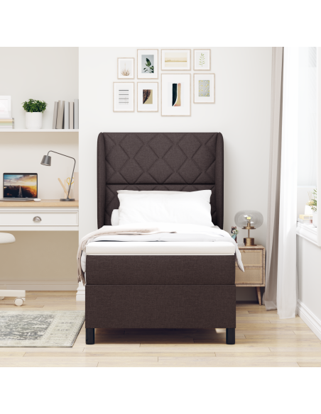 Letto Box Spring  con Materasso - Marrone Scuro, 100x200 cm, Tessuto