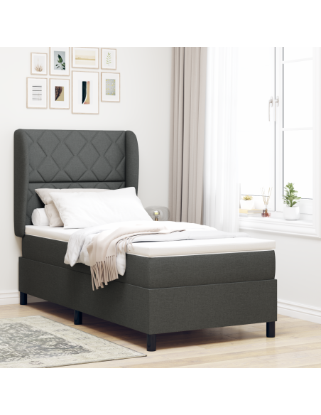 Letto Box Spring con Materasso in Grigio Scuro - 100x200 cm Tessuto