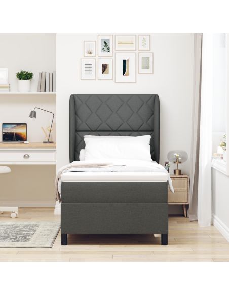 Letto Box Spring con Materasso in Grigio Scuro - 100x200 cm Tessuto