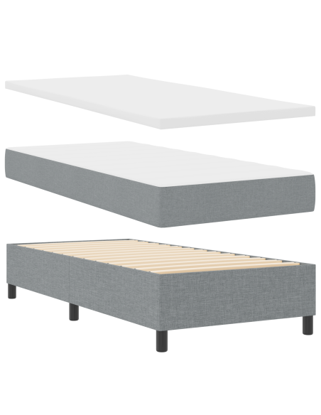 Letto a molle con materasso - Grigio chiaro, 100x200 cm, Tessuto