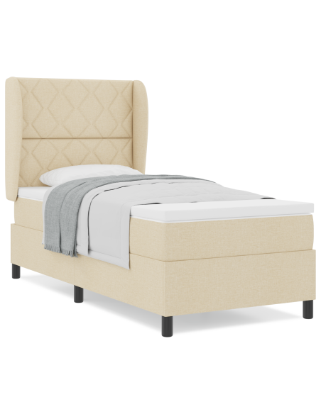 Letto Box Spring Crema con Materasso, 90x200 cm Tessuto